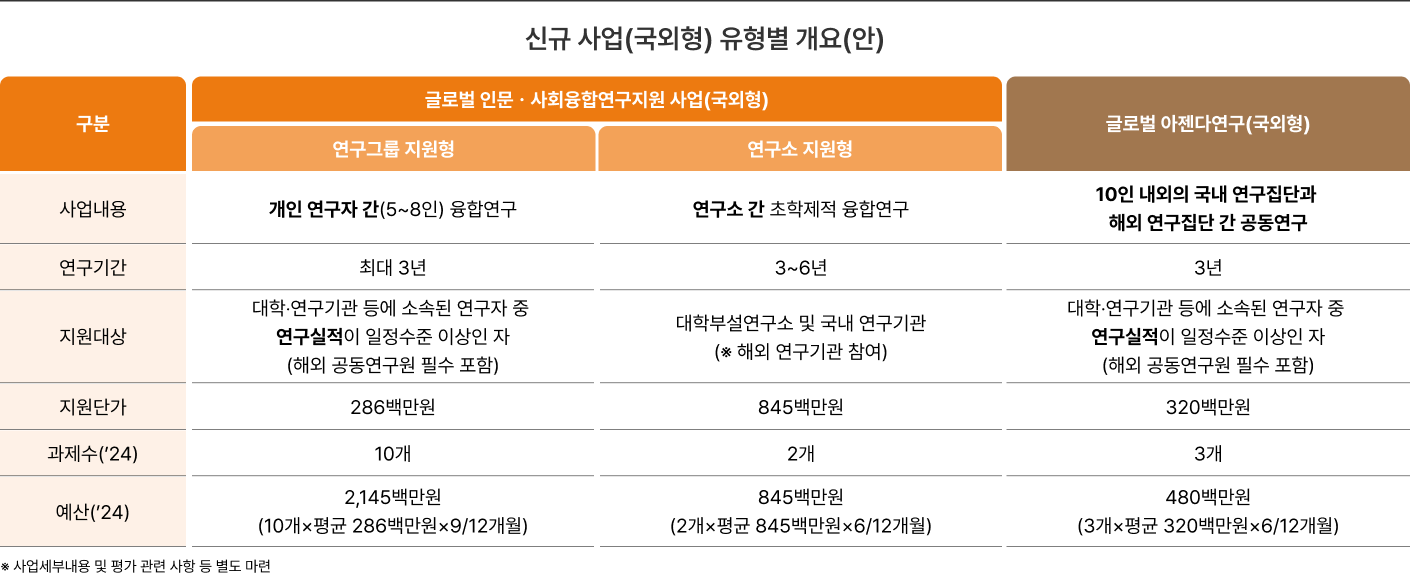 신규 사업(국외형) 유형별 개요(안)